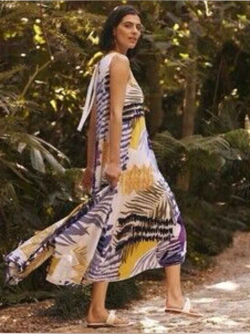 Chicos Purple Yellow Abstract MIDI trapeze collage amparo blue Resort Vacation